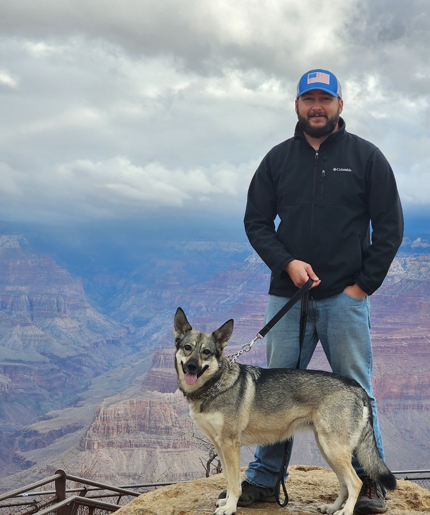 Brandon Seiber with his dog at the Grand Canyon